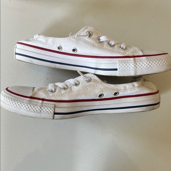 Converse White Canvas Low Top Sneakers with Red Trim - Picture 3 of 4